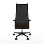 Sillón Albacete con mecanismo Sincro tapizada con Similpiel color Naranja y malla color Negro. Equipado con Base nailon negra, Brazos 1D y Ruedas 65mm nailon