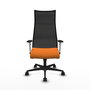 Sillón Albacete con mecanismo Sincro tapizada con Similpiel color Naranja y malla color Negro. Equipado con Base nailon negra, Brazos 1D y Ruedas 65mm nailon