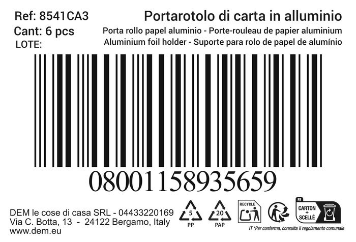 Inde Porta Rollo Papel Aluminio 33 cm x 8 cm x 5.5 cm (6 Unidades)