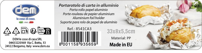 Inde Porta Rollo Papel Aluminio 33 cm x 8 cm x 5.5 cm (6 Unidades)