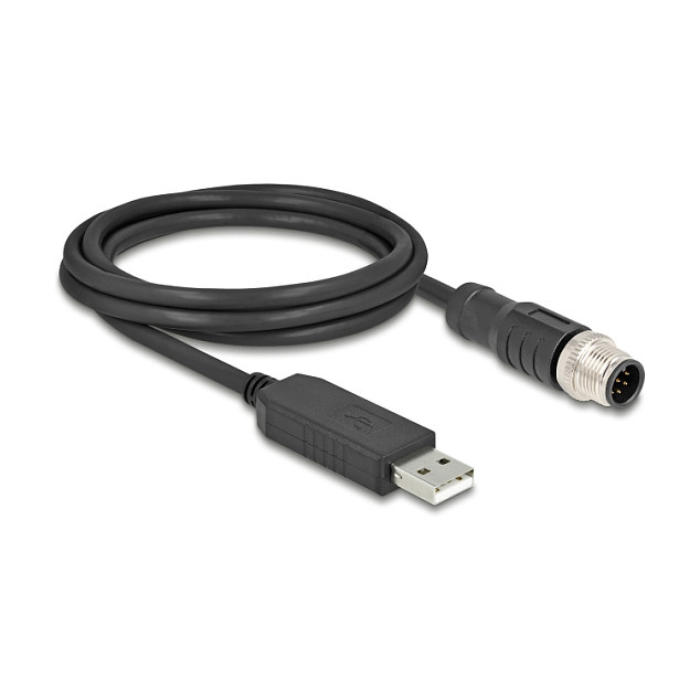 DeLOCK Cable de conexión serie M12 con chipset FTDI, USB 2.0 Tipo-A a M12 RS-232 Codificación A 8 pines, 1,8 m, negro