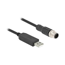 DeLOCK Cable de conexión serie M12 con chipset FTDI, USB 2.0 Tipo-A a M12 RS-232 Codificación A 8 pines, 1,8 m, negro