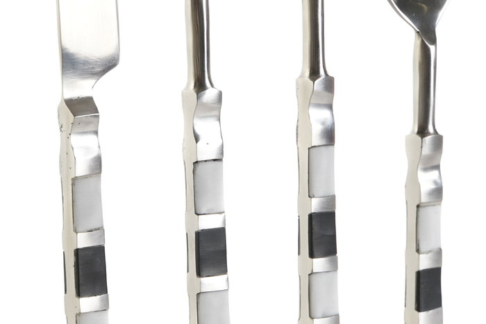 DKD Home Decor Set de Cubertería de 16 Piezas en Inox y Resina, Plateado y Negro