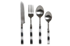 DKD Home Decor Set de Cubertería de 16 Piezas en Inox y Resina, Plateado y Negro