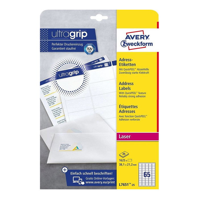 AVERY Zweckform Etiquetas de dirección L7651-25 blancas 38,1 x 21,2 mm AVERY Zweckform Etiquetas de dirección L7651-25 blancas 38,1 x 21,2 mm