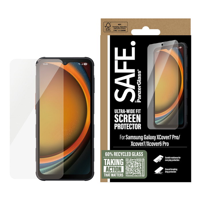 PanzerGlass SAFE Protector de Pantalla para Samsung Galaxy Xcover7 Pro, Xcover7 y Xcover6 Pro, Ultra-Wide Fit