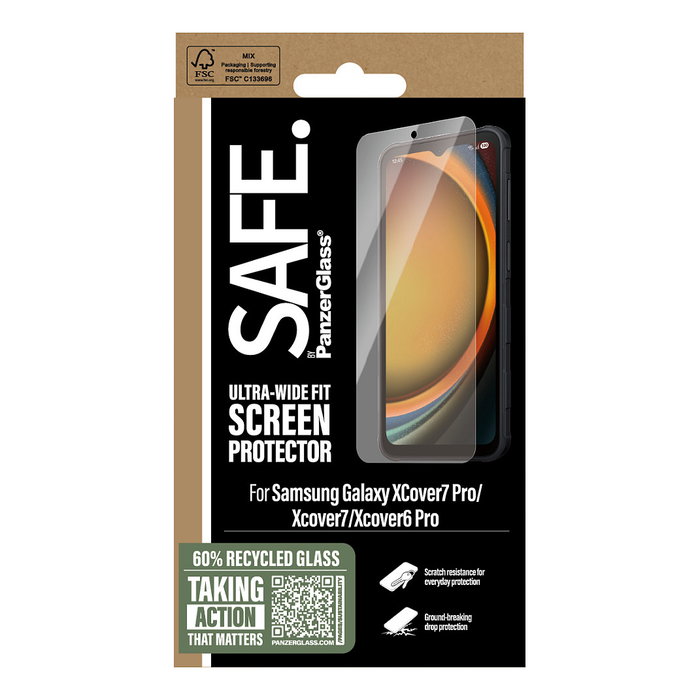 PanzerGlass SAFE Protector de Pantalla para Samsung Galaxy Xcover7 Pro, Xcover7 y Xcover6 Pro, Ultra-Wide Fit