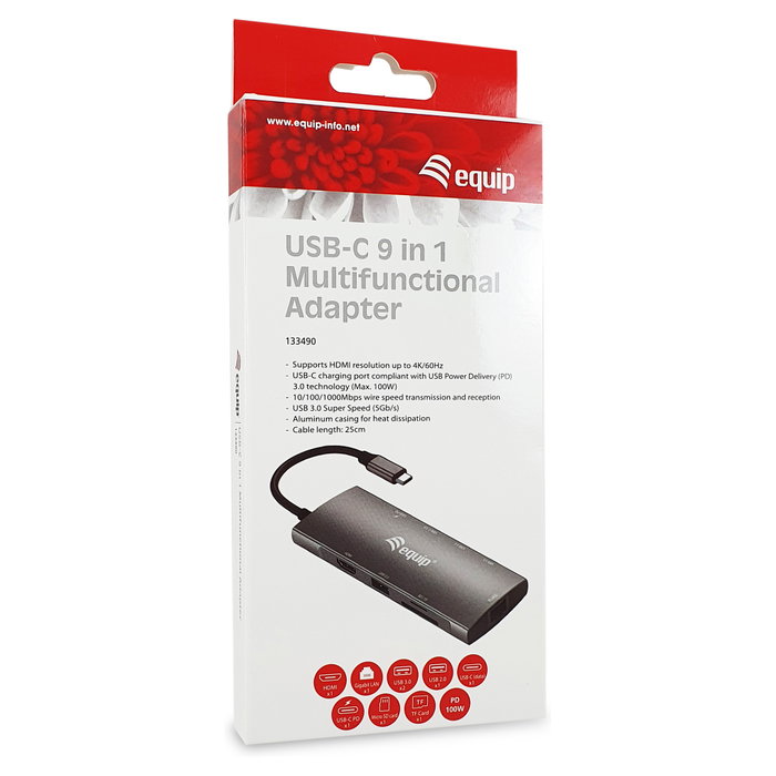 Equip Adaptador Multifuncional USB-C 9 en 1 HDMI 4K/60Hz Plata