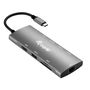 Equip 133490 Adaptador USB-C 9 en 1 Docking Station, HDMI 4K/60Hz, Gigabit LAN, 3x USB 3.2, SD/TF, Carga PD 100W, Cable 25 cm - Plata