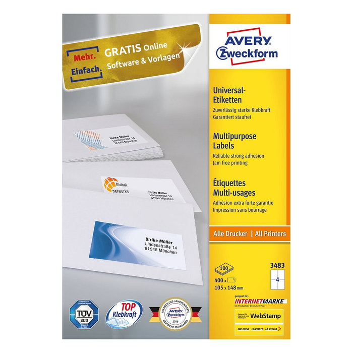 Avery Zweckform Etiquetas 3483 de 105 x 148 mm, A4, 400 unidades