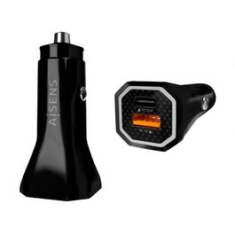 Aisens Cargador de Coche 38W USB-C PD 20W + USB-A QC 3.0 18W Negro ASCH-CAR2PQC-BK