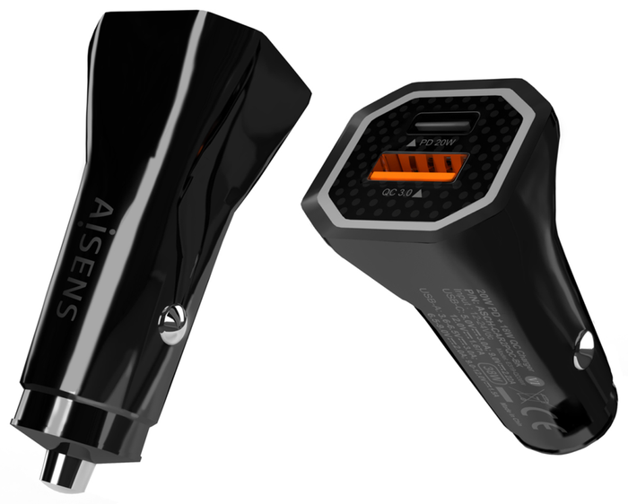 AISENS Cargador de Coche 38W con USB-C PD3.0 y USB-A QC3.0, Negro AISENS Cargador de Coche 38W con USB-C PD3.0 y USB-A QC3.0, Negro