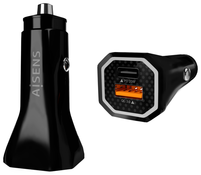 AISENS Cargador de Coche 38W con USB-C PD3.0 y USB-A QC3.0, Negro AISENS Cargador de Coche 38W con USB-C PD3.0 y USB-A QC3.0, Negro