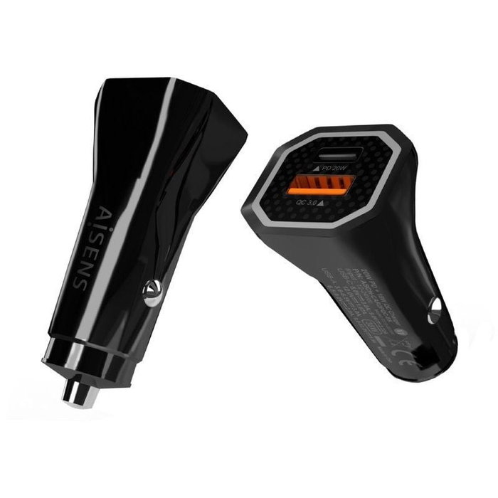 AISENS Cargador de Coche 38W con USB-C PD3.0 y USB-A QC3.0, Negro AISENS Cargador de Coche 38W con USB-C PD3.0 y USB-A QC3.0, Negro