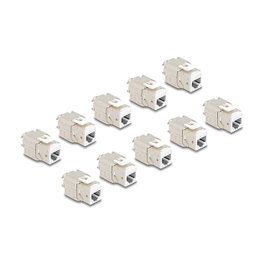 DeLOCK Módulo Keystone RJ45 hembra a LSA Cat.6A montaje sin herramientas, 10 piezas, Blanco