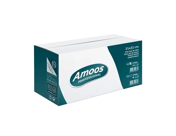 Amoos Toalla de papel secamanos 2 capas 21x22 cm caja de 4000 unidades