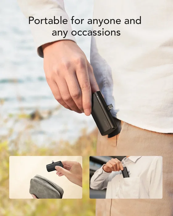 VEGER PlugOn-L VG-W0556 Cargador Powerbank 5000mAh 20W Carga Rápida USB Tipo-C con Cable, Negro