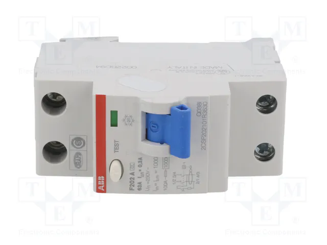 ABB F202A-63/0.3 Interruptor diferencial 63A 300mA 2 polos ABB F202A-63/0.3 Interruptor diferencial 63A 300mA 2 polos
