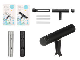 Acorde Ambientador de Coche con 3 Recambios de Colonia Surtidos - Aluminio, Plata/Negro, Dimensiones: 8 x 4 x 1.4 cm (Set de 24)