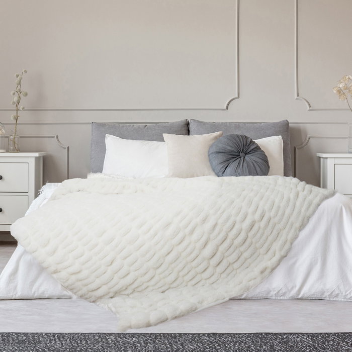 Home Deco Factory Manta Luxury Blanca 140x200 cm 100% Poliéster Suave y Confortable