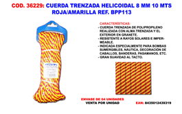 Cuerda trenzada helicoidal polipropileno/rafia 8 mm 10 mts roja/amarilla BPP113