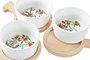 DKD Home Decor Set de 3 Aperitivos de Gres y Bambú Rojo