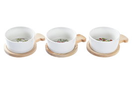DKD Home Decor Set de 3 Aperitivos de Gres y Bambú Rojo
