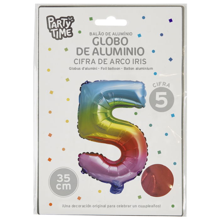 Party Time Globo Cifra 5 Arco Iris Altura 35 cm