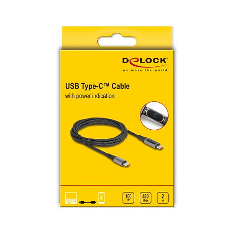 DeLOCK Cable USB Type-C a USB Type-C PD 3.0 100 W con indicador de carga, 2 m