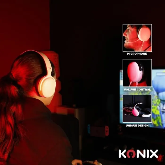Konix Nexus Auriculares para juegos con cable para Nintendo Switch 2, altavoces de 40 mm, micrófono, jack de 3,5 mm, Blanco Konix Nexus Auriculares para juegos con cable para Nintendo Switch 2, altavoces de 40 mm, micrófono, jack de 3,5 mm, Blanco