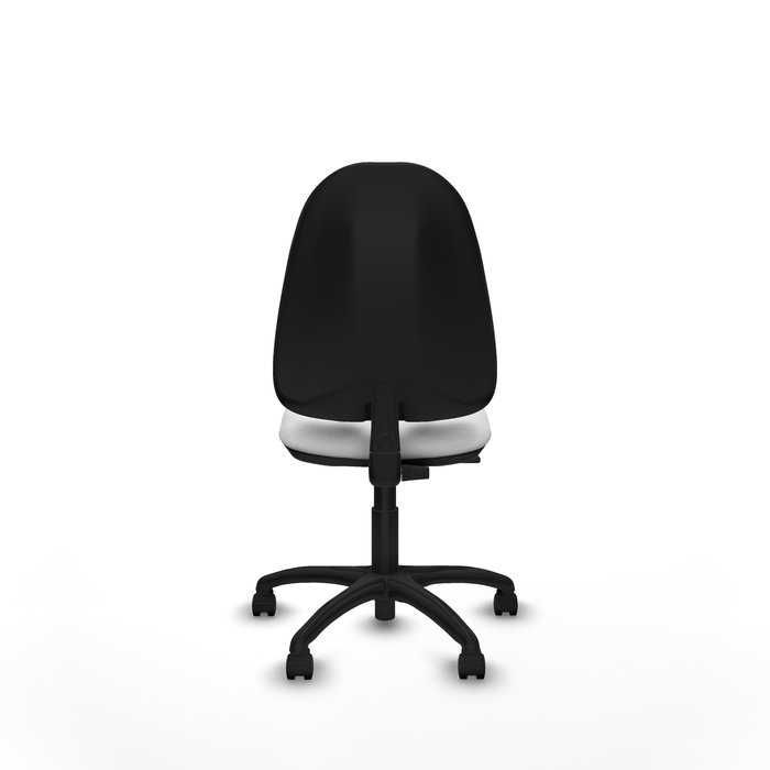 Silla de oficina Algarra con mecanismo Contacto permanente básico tapizada con Tela color Blanco. Equipada con Base poliamida negra, Sin brazos y Ruedas de nailon 50 mm