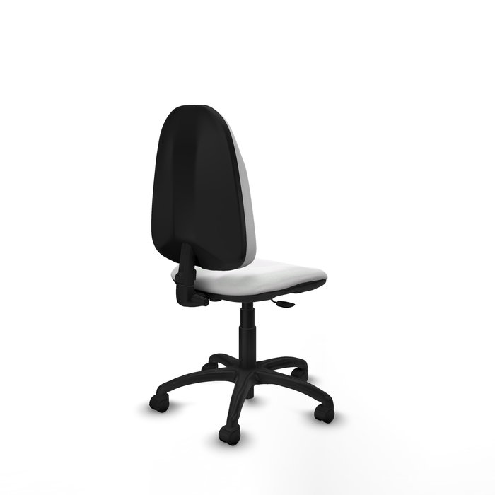 Silla de oficina Algarra con mecanismo Contacto permanente básico tapizada con Tela color Blanco. Equipada con Base poliamida negra, Sin brazos y Ruedas de nailon 50 mm