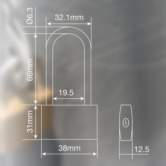 Hantums Candado de acero con arco largo 40mm (Caja de 12 unidades)