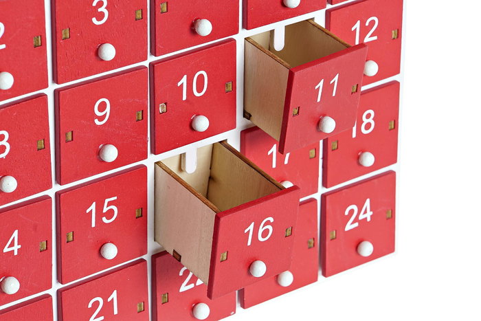 DKD Home Decor Calendario Adviento Navidad Tradicional Rojo Blanco 7 x 27 x 30 cm (2 Unidades)