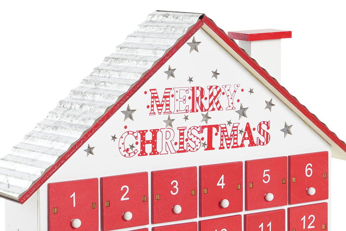 DKD Home Decor Calendario Adviento Navidad Tradicional Rojo Blanco 7 x 27 x 30 cm (2 Unidades)