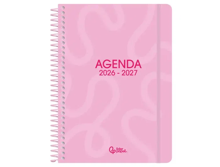 Liderpapel Agenda Escolar 2026-2027 Classic, Semana Vista A5, Espiral, Bilingüe, Papel FSC 70g, Color Rosa