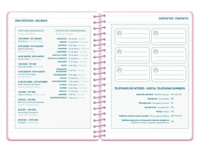 Liderpapel Agenda Escolar 2026-2027 Classic, Semana Vista A5, Espiral, Bilingüe, Papel FSC 70g, Color Rosa