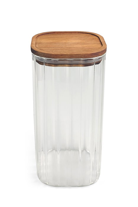 Inde Tarro Boro.Ottic con Acacia Cuadrado 1350 ml La Mediterran - Capacidad 1.35L, Medidas 10.2x10.2x20 cm (12 Unidades)