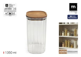 Inde Tarro Boro.Ottic con Acacia Cuadrado 1350 ml La Mediterran - Capacidad 1.35L, Medidas 10.2x10.2x20 cm (12 Unidades)