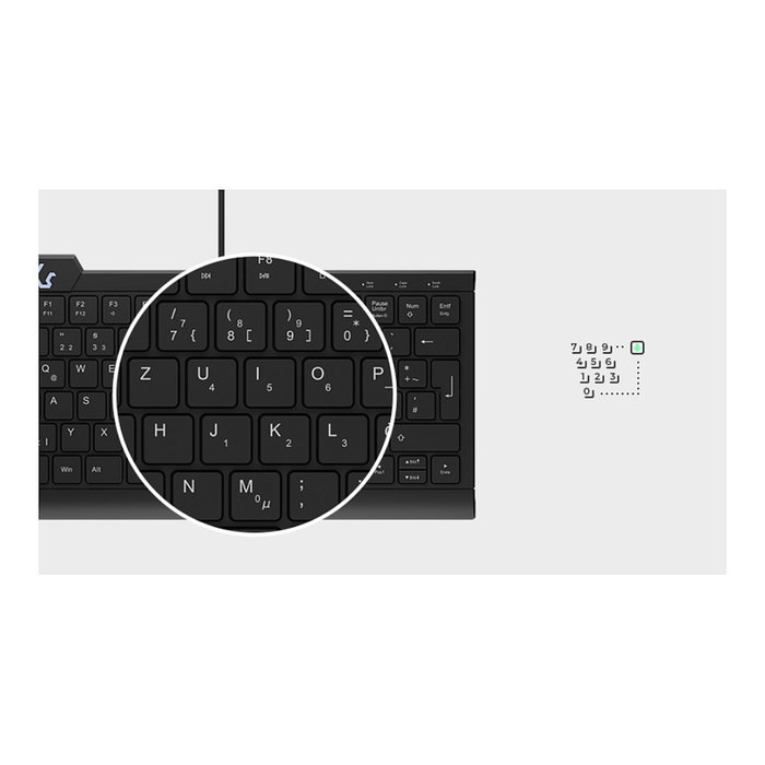 KeySonic KSK-5010ELC Teclado Mini Alámbrico USB QWERTZ (DE) con Numérico Retroiluminación LED Blanco Negro