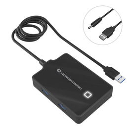 Conceptronic Hubbies11B Concentrador USB 3.0 Hub 4 Puertos, SuperSpeed 5 Gb/s, Negro, Cable de 90 cm