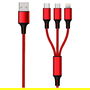 2GO 797150 Cable de Carga USB 3 en 1, USB-A a USB-C/Micro-USB/Lightning, 1.5m, Nylon, Rojo, 3A