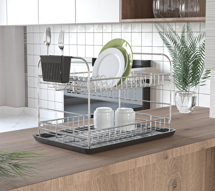 Hermia Escurreplatos SM008-C Metálico Negro 47x32x31 cm para Cocina