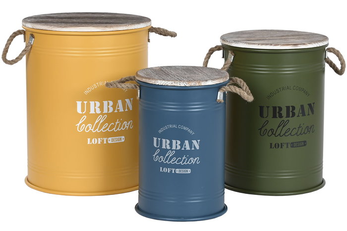 Baul Urban DKD Home Decor Amarillo Verde Musgo 40 x 52 x 40 cm Set de 3