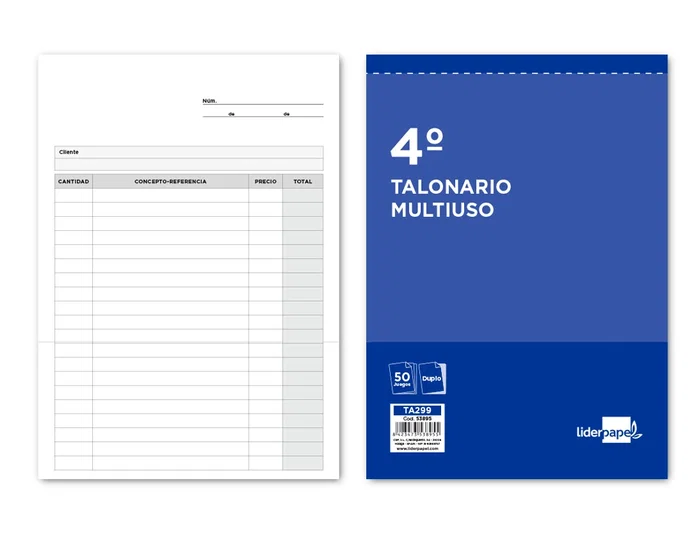 Liderpapel T299 Talonario Multiusos Cuarto Original y Copia 144x210 mm 60g Liderpapel T299 Talonario Multiusos Cuarto Original y Copia 144x210 mm 60g