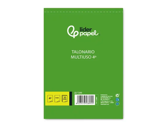 Liderpapel T299 Talonario Multiusos Cuarto Original y Copia 144x210 mm 60g Liderpapel T299 Talonario Multiusos Cuarto Original y Copia 144x210 mm 60g