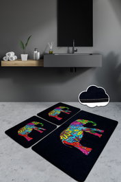 Mijölnir Olifant - Black Juego de Alfombras de Baño 3 Piezas, 100% Poliéster, Antibacterianas y Antideslizantes, 60x100cm y 50x60cm