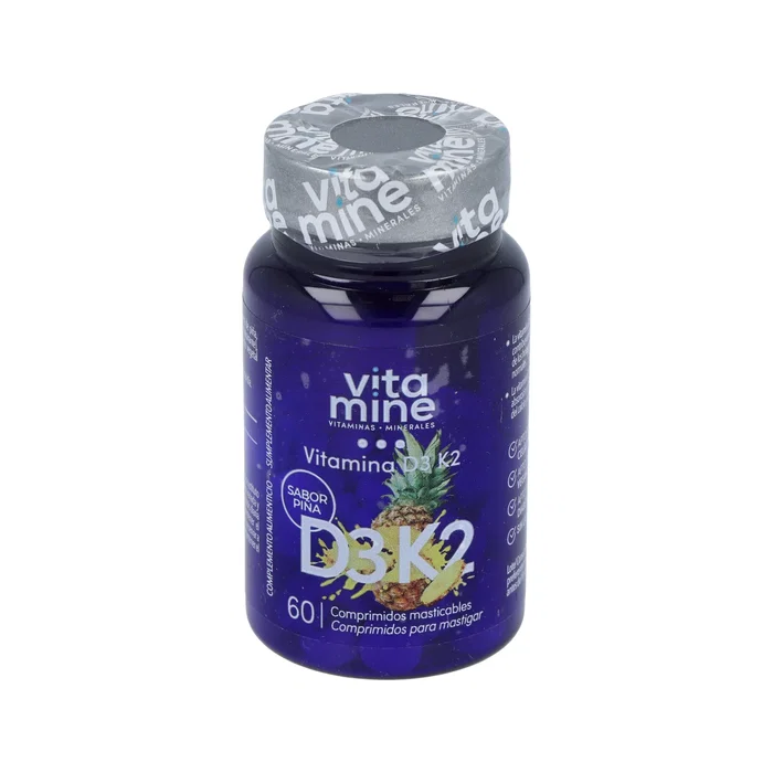 HERBORA Vitamina D3 + K2 - 60 Comprimidos Masticables Sabor a Piña - Complemento Alimenticio para Huesos, Corazón y Cerebro HERBORA Vitamina D3 + K2 - 60 Comprimidos Masticables Sabor a Piña - Complemento Alimenticio para Huesos, Corazón y Cerebro