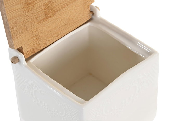 DKD Home Decor Salero de Porcelana y Bambú Blanco DKD Home Decor Salero de Porcelana y Bambú Blanco