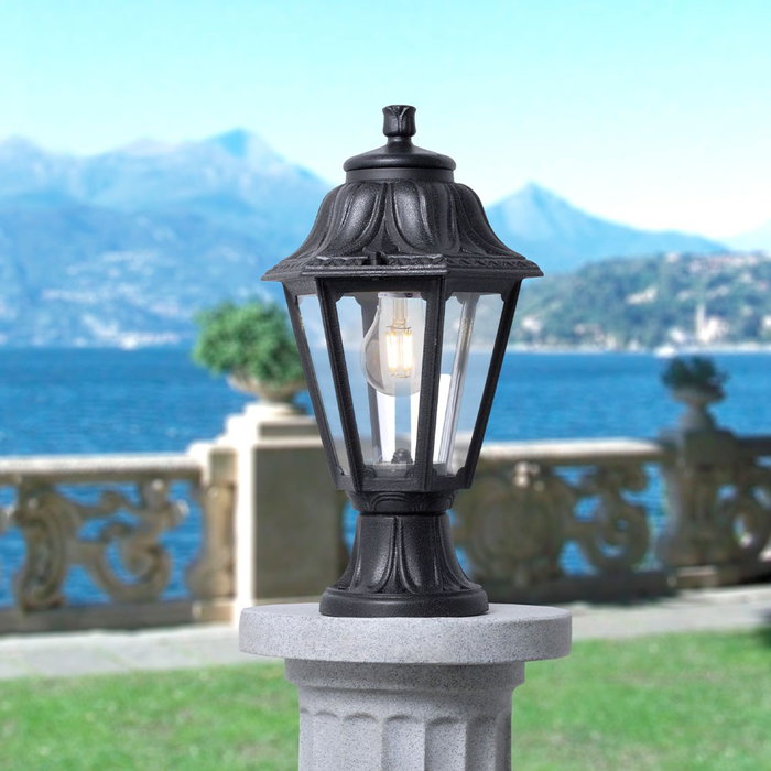 Fumagalli Farol de Pared Mikrolot/Anna - Sobremuro Negro con Cristal Transparente, IP55, Casquillo E27, Máx. 23W, Resina UV, Ø220 x 385 mm, Bombilla no Incluida